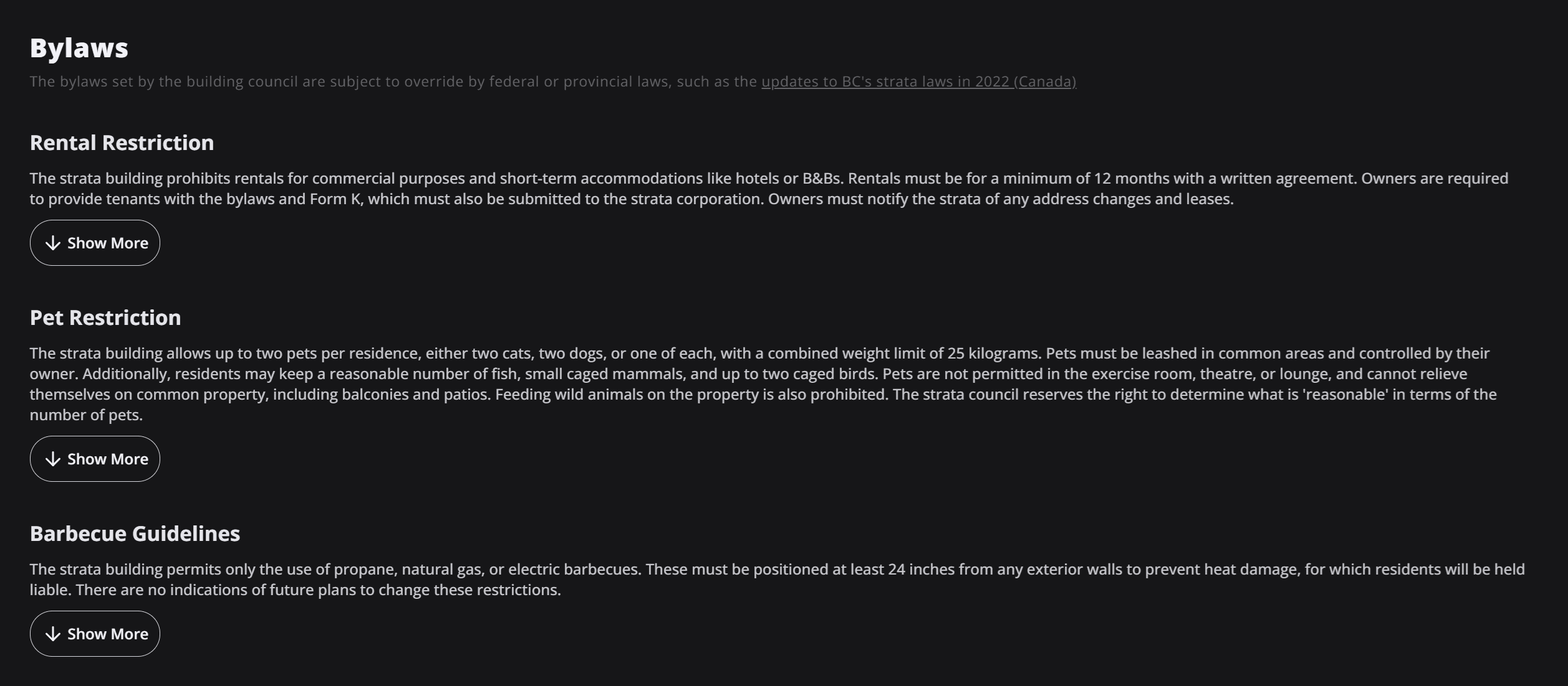 Extracted Bylaws from Strata Documents